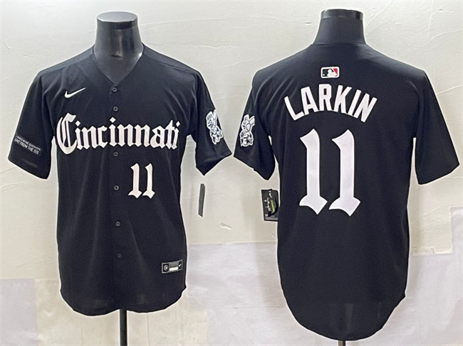 Men's Cincinnati Reds #11 Barry Larkin Black 'Gothic Queen City Edition' Vapor Premier Limited Stitched Baseball Jersey Men's Cincinnati Reds #11 Barry Larkin Black 'Gothic Queen City Edition' Vapor Premier Limited Stitched Baseball Jersey